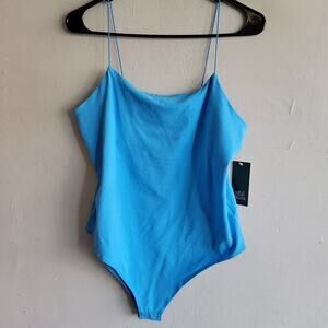 NEW women's large Wild Fable bodysuit blue tank snap bottom thin strap stretch